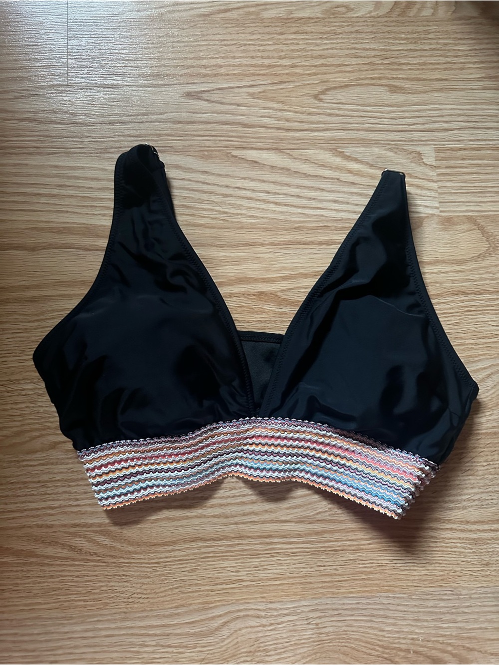 Black Women's Swim Bikini top  with Multicolor Zigzag Elastic Band